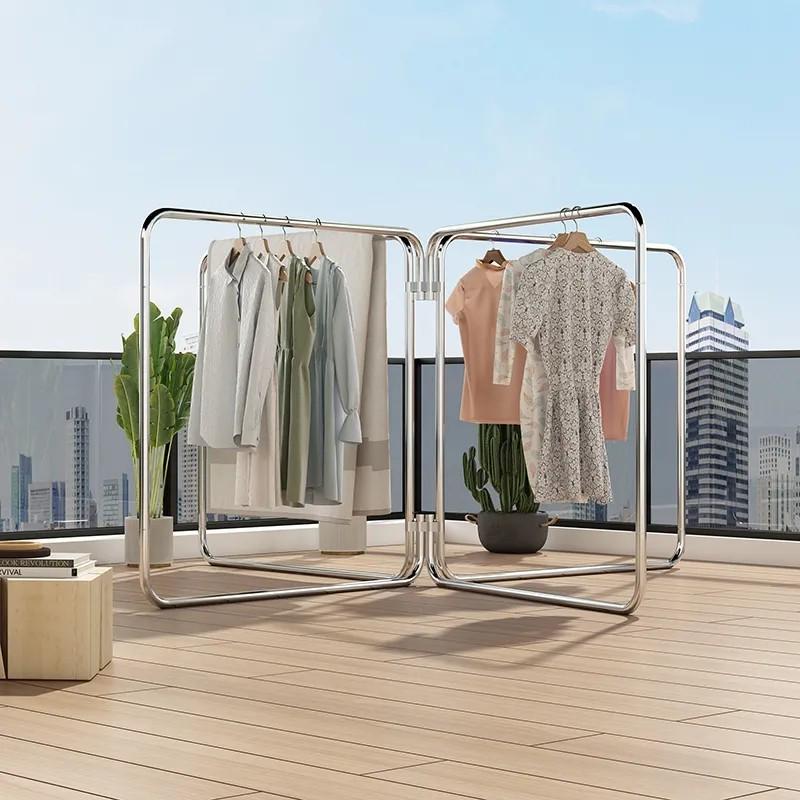不锈钢落地折叠室外晾衣架户外防风楼顶院子晾衣杆天台晒被子神器