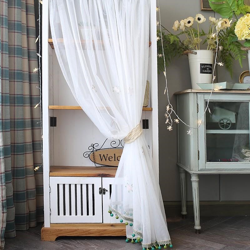 卧室门帘穿杆帘免打孔美式蕾丝纱半帘帘头短帘窗帘单片半遮光