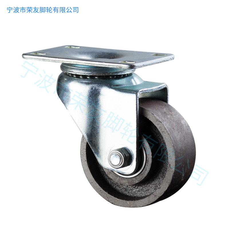 脚轮3寸4寸双轴m刹铸铁定万向承车轮加厚平高生铁耐面温