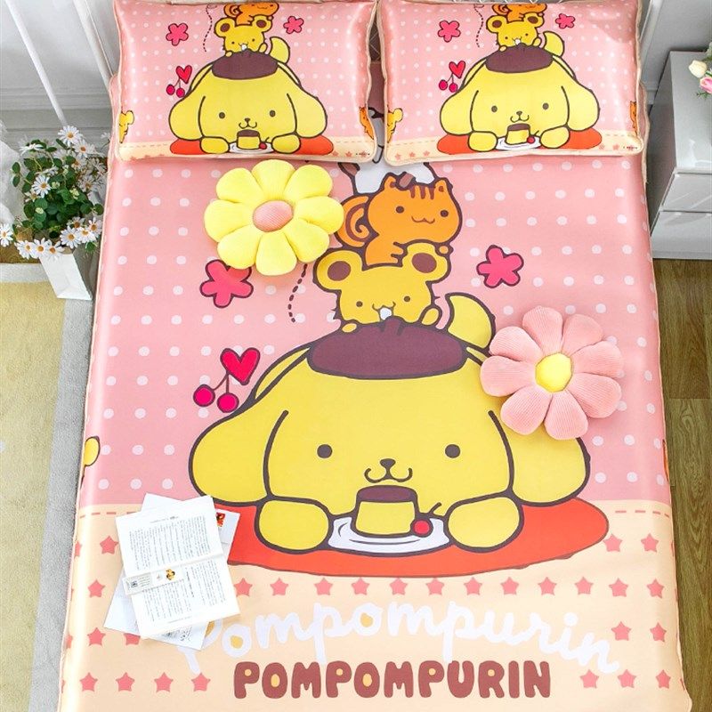 夏季卡通女孩布丁狗冰丝席三件套学生宿舍单人可折叠水洗空调席子,床上用品,冰丝席,淘宝优惠券,粉丝福利购,淘宝优惠卷