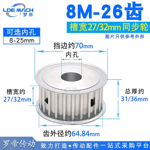 两面平8M-26齿 同步轮  AF型 槽宽27/32 同步皮带轮 孔8-25