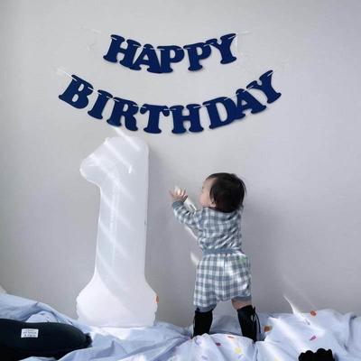 HAPPYBIRTHDAY蓝色生日快乐字母拉旗节日装扮派对用品拍照道具