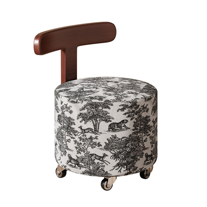 万向轮小凳子家用靠背椅结实耐用软坐垫矮凳子滑轮移动圆凳实木凳