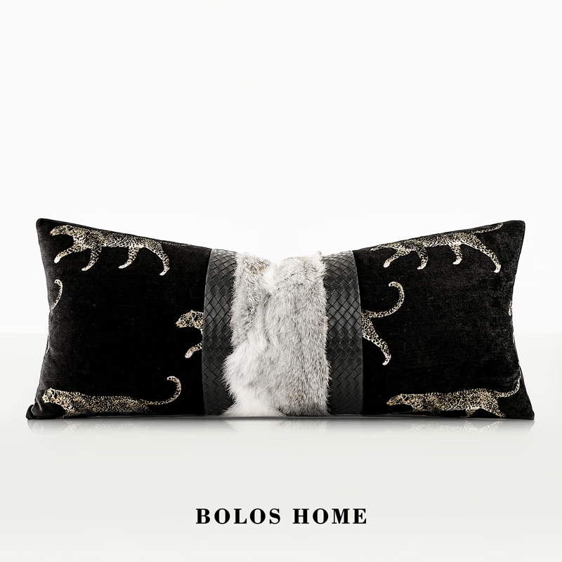 柏洛斯高端轻奢割绒几何拼接样板房别墅卧室床头高级感靠背抱枕