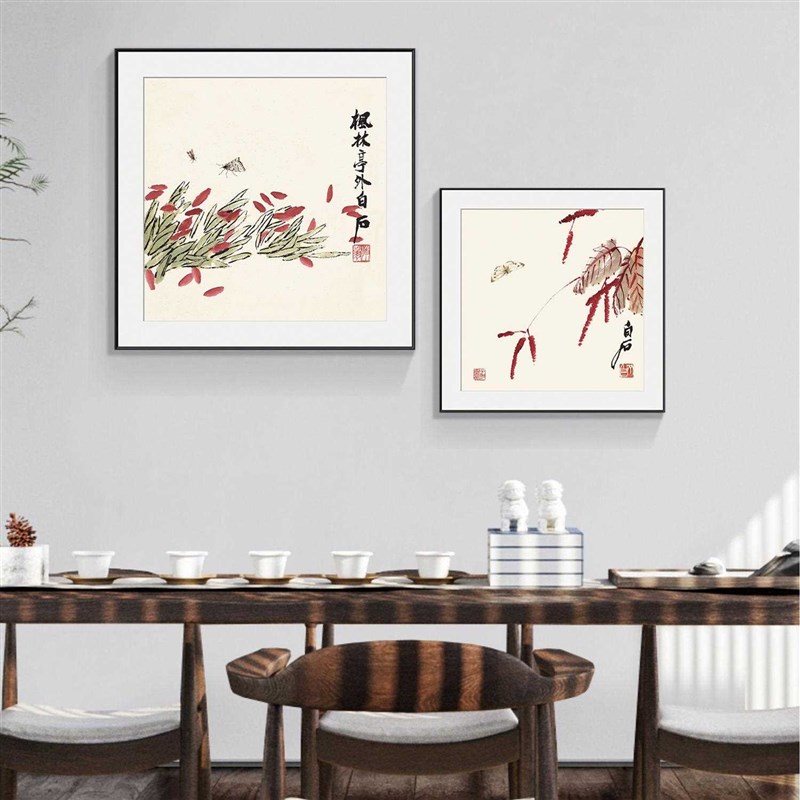 齐白石装饰画客厅玄关书房茶室A办公室卧室餐厅挂画新中式花卉壁图片
