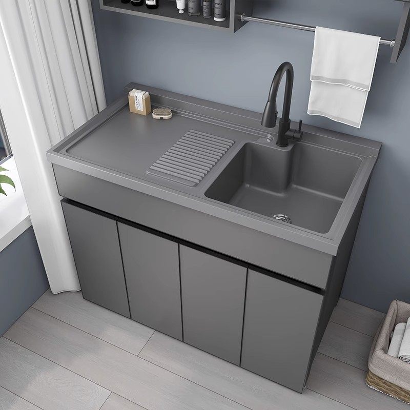 阳台洗衣柜组合洗衣池家用洗衣台脸手盆洗衣槽一体柜带搓板太空铝