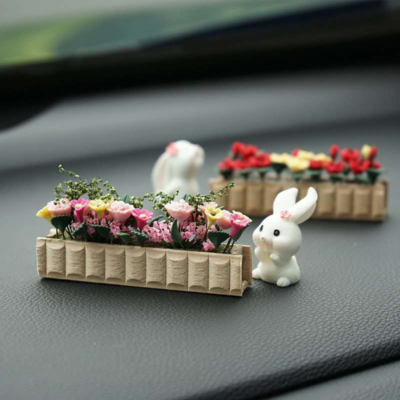 迷你花盆汽车小摆件车载t车内中控台创意装饰品木箱玫瑰繁花似锦