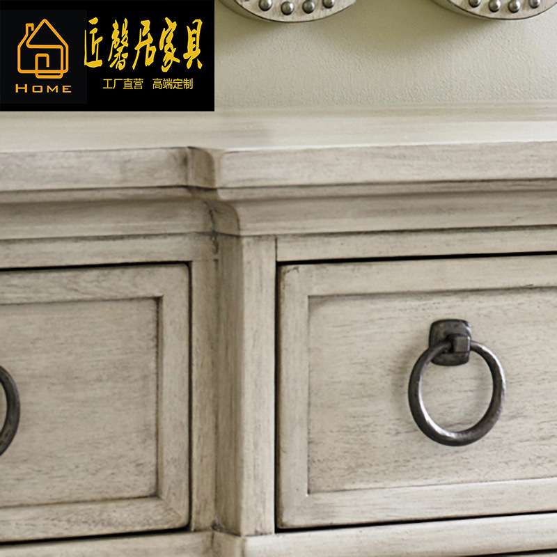 美式乡村餐边柜白色复古做旧卧室斗柜电视柜多抽屉储物柜家具