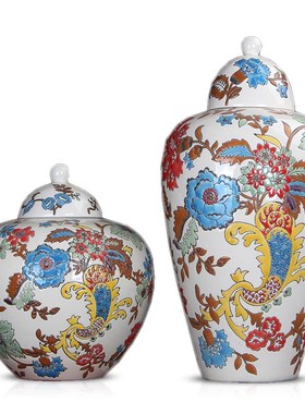 欧式陶瓷摆件花瓶家居中式饰品将军罐客厅装饰玄关样品房摆件酒柜