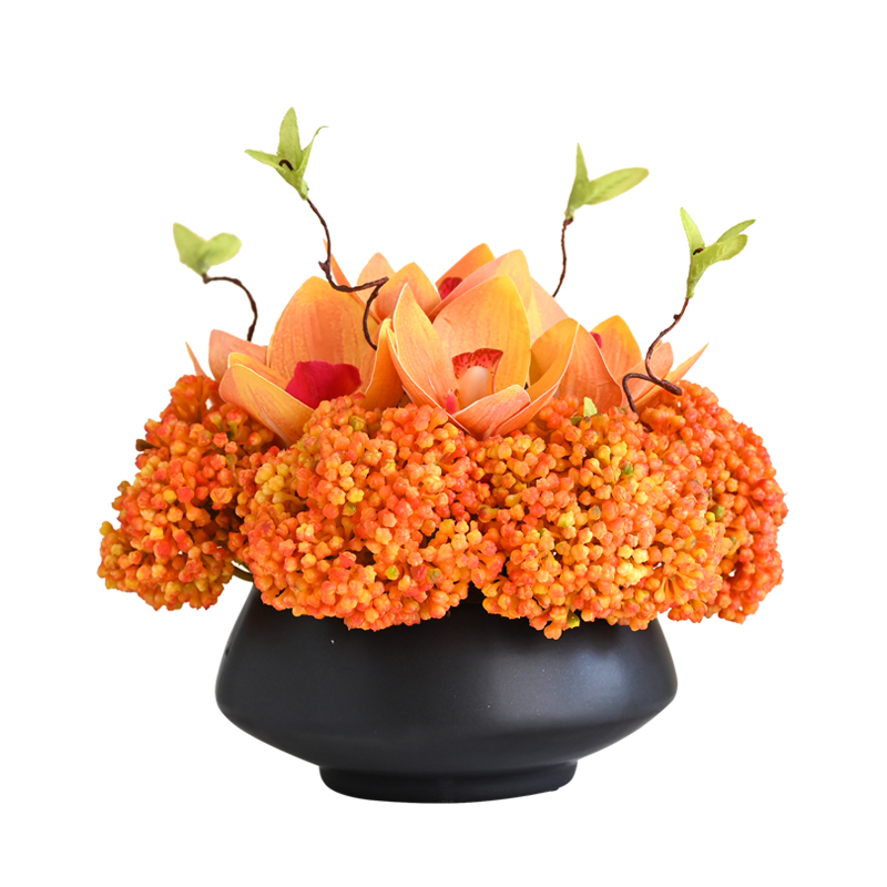 酒店餐桌花摆花大圆桌中间装饰摆饰假花饭厅台面转盘摆设仿真花艺