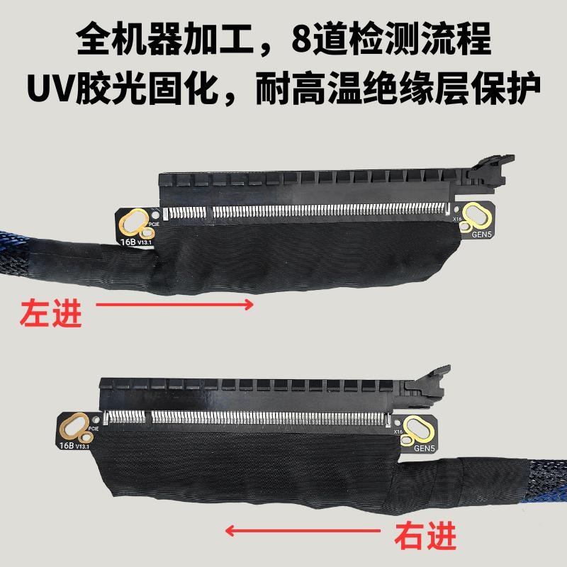 PCIE 5.0 x16显卡延长线侧出兼容5090 GEN5编织网镀银线束