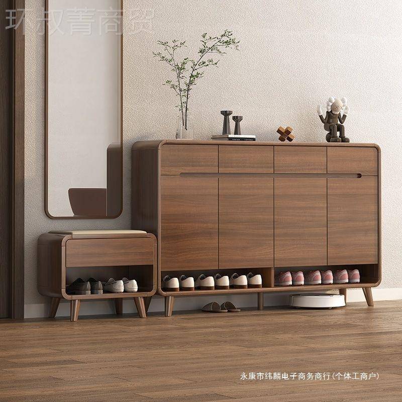 新款口中式鞋柜客厅入HRR多户门靠墙纳鞋柜落地层门玄关柜实木框