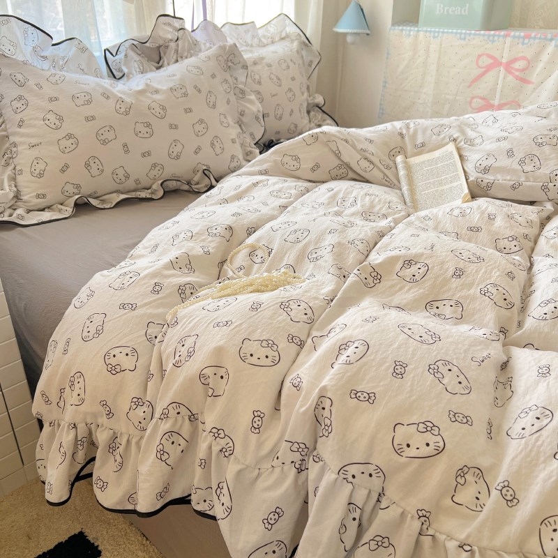 法式花边水洗棉双层纱床上四件套少女公主风被套罩宿舍床单三件套
