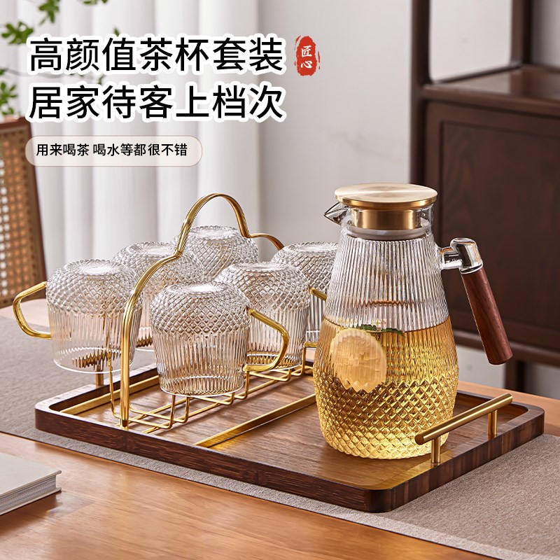 玻璃杯水杯家用套装高颜值耐高温办公室茶杯带把手特别好看的杯子图片