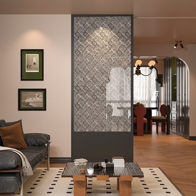 法式入户实木海棠玻璃顶天立地屏风隔断客厅装饰餐厅玄关固定座屏