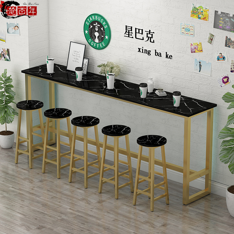 靠墙吧台桌家用高桌子简易吧台阳台长条桌奶茶店桌椅组合高脚桌子