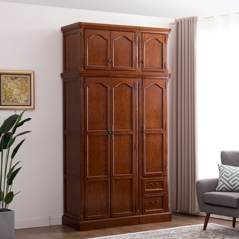 美式实木衣柜家用 欧式小型卧室柜子单门双门挂衣柜大衣橱储物柜