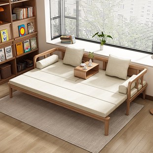 实木沙发冬夏两用超大坐深75CM可推拉沙发床客厅卧室小户型罗汉床