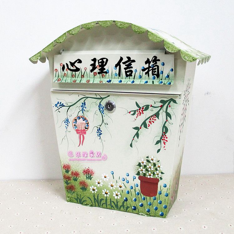 田园欧式信箱 防雨信报箱室外铁艺彩绘投信箱留言箱邮筒别墅邮箱