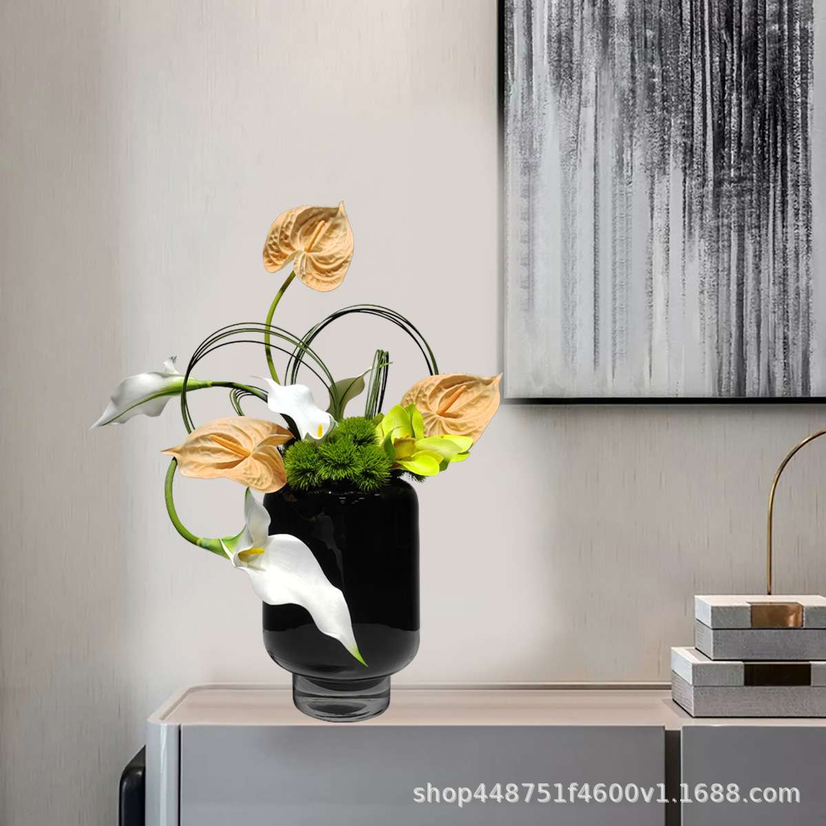 现代仿真花艺插花茶几餐厅售楼部样板间桌面轻奢假花玻璃花器摆件