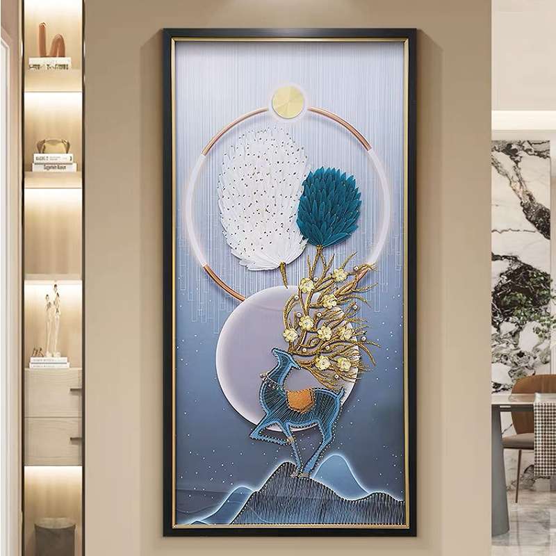 现代立体手工玄关入户实物装饰画3d客厅走廊尽头挂画菩提孔雀高端图片