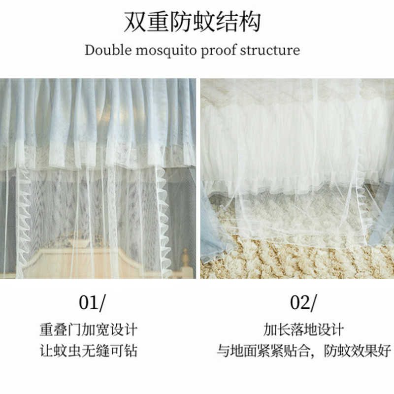 新款三开门宫廷蚊帐家用卧室2021年公主风落地支架1.8m床加密加厚