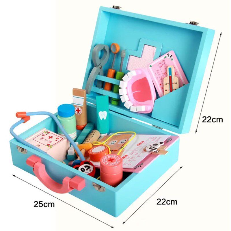 幼乐比木制医生套装玩具护士推车组合听诊器工具箱木质过家家玩具