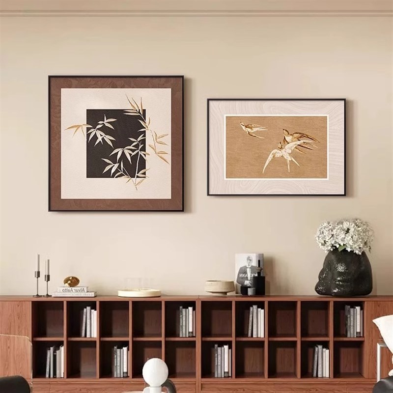 中古风卧室床头装饰画高级感餐厅双联壁画房间背景墙宋代美学挂画