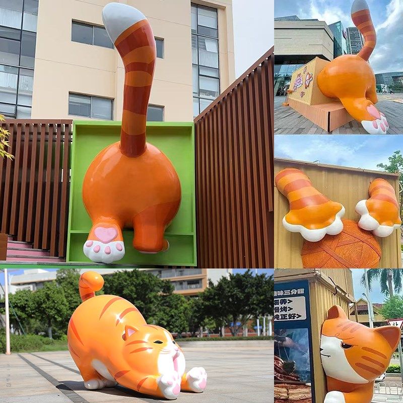 玻璃钢卡通猫雕塑j摆件网红猫咪宠物店装饰幼儿园商场动物景观美