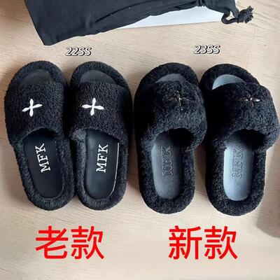 毛毛拖十字架黑色气球新款乌云y密布外穿增高拖鞋荒野厚底一字拖