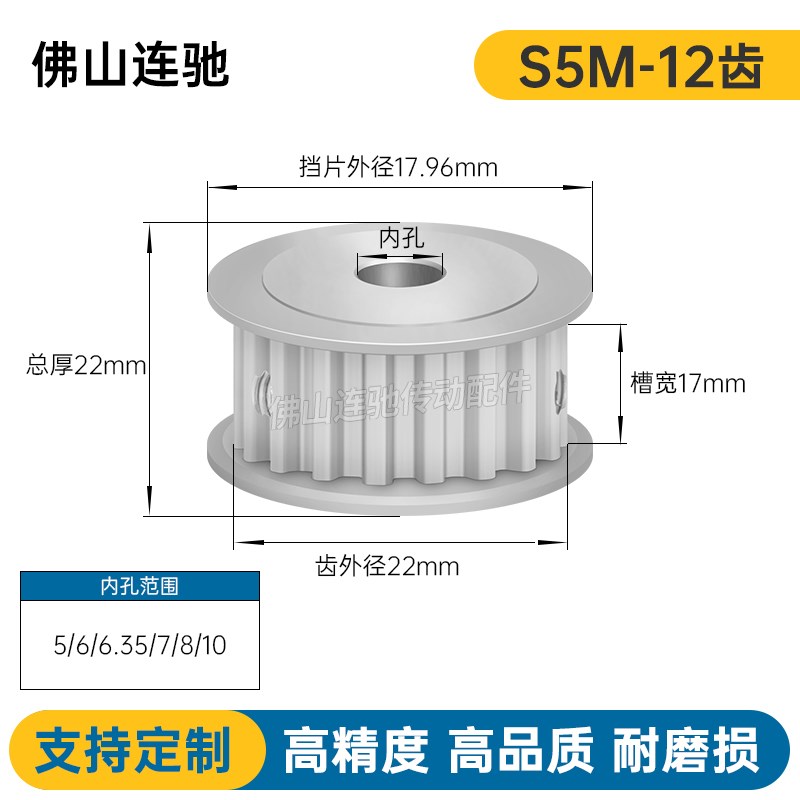 S5M12齿 两面平同步轮 槽宽17 AF型 同步皮带轮型新款12S5M150-A