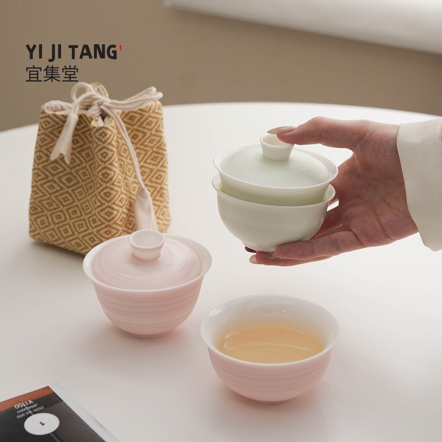宜集堂肆时田园风云雾青盖碗茶杯泡茶陶瓷一人饮独饮小茶具手工