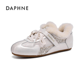 达芙妮加绒毛毛鞋 保暖加厚舒适软底百搭阿甘德训鞋 女2025新款 冬季