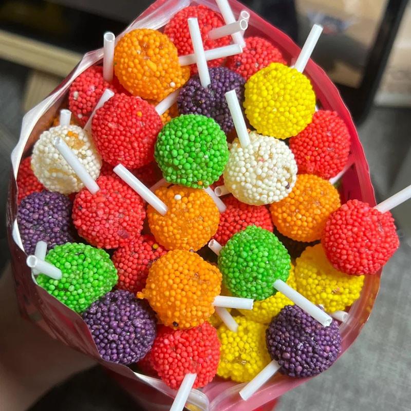 速发清嘴小麻子麻仔棒棒糖七彩珍珠棒果味软糖橡皮糖蛋糕装饰彩虹
