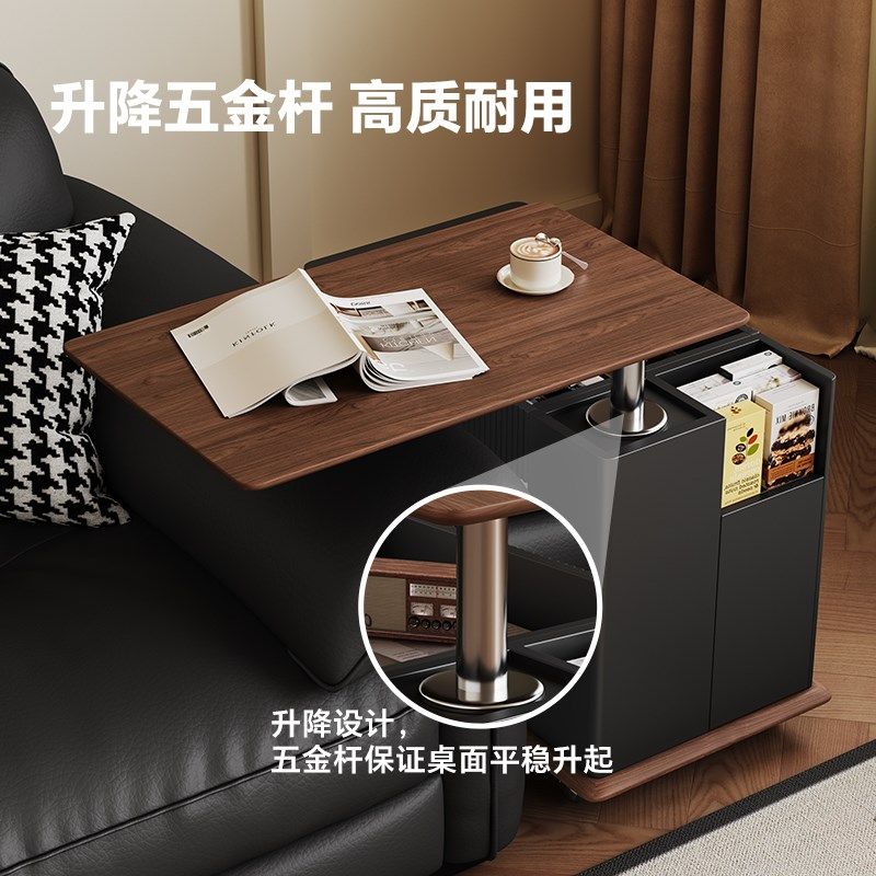 奶油风可移动茶几边几客厅小户型现代简约多功能实木升降小推车
