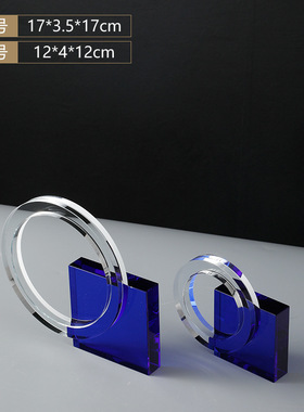 现代简约轻e奢极简几何透明圆环水晶摆件样板房客厅电视柜软装摆