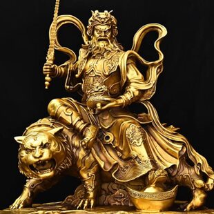 纯铜大号骑虎赵公明武财神铜像黄铜五路财神赵元 帅神像摆件高45cm