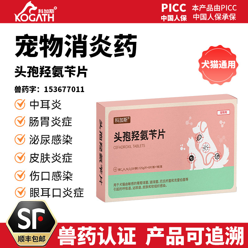 宠物头孢羟氨苄片狗狗猫咪尿路感染皮肤病犬外伤中耳炎消炎药专用