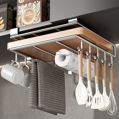 不锈钢厨房菜板置物架免打孔橱柜吊柜下J悬挂收纳架锅盖砧板放置