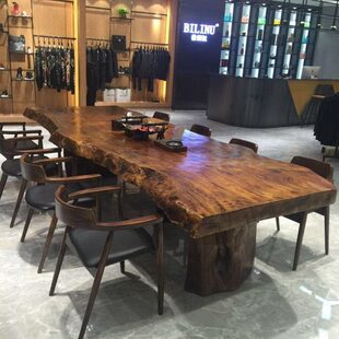 实木大板茶桌椅组合办公桌茶几茶台新中式原木大班台泡茶桌子3米