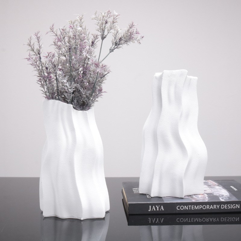 简约抽象线条白色寒川花器餐厅客E厅玄关台面样板间现代花瓶