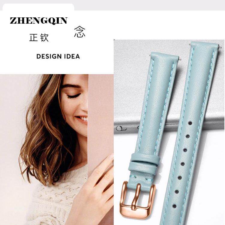 适用女士真皮手表带柔软针扣代用芙丽dw浪琴劳力士依波天王蝴蝶扣