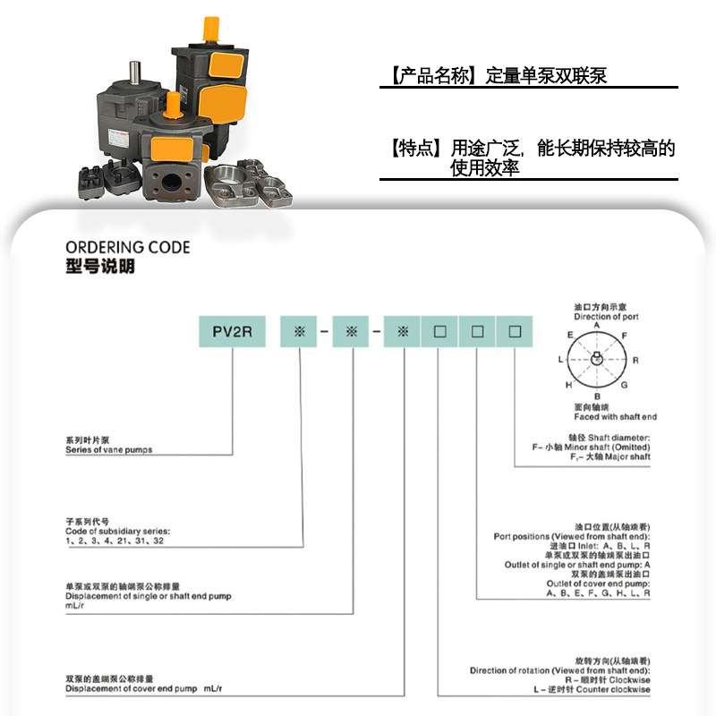 单泵/双联叶片泵PV2R11/PV2R21/1/31/32油泵总成液压系统泵头配件