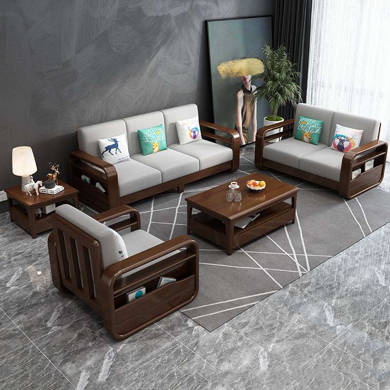 北欧布艺实木沙发组合现代简约大小户型家用转角贵妃沙发客厅家具