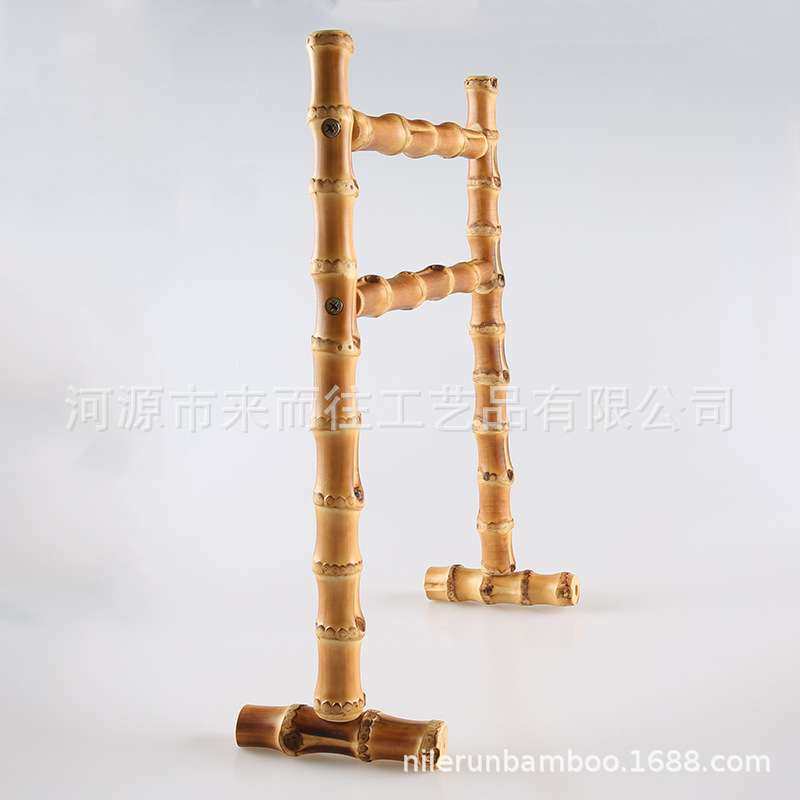 来而往竹木复古创意可拆卸KD竹节根鞭厨房浴室桌台立式双层毛巾架