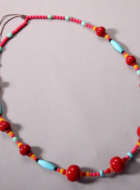 民族风藏式d复古长款项链男女藏族松石天珠百搭夸张吊坠西藏服配