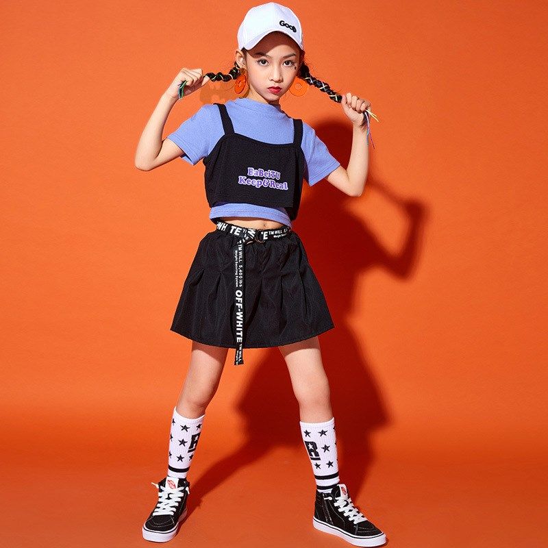 女童街舞套装夏小学生嘻哈舞蹈服女生爵士舞演出服少W儿团体表演