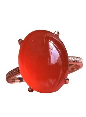 【优美】仿天然原矿保山南红玛瑙小庄料冰红戒指P镀S925银厂家直