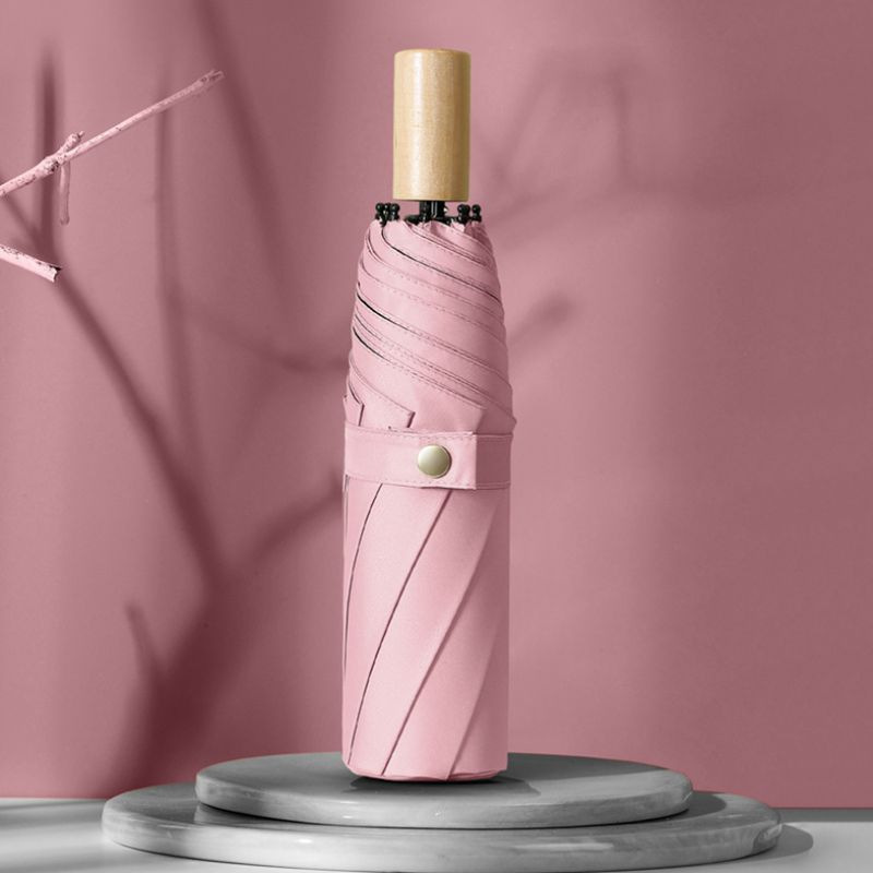 复古木手柄黑胶纯色m遮阳伞简约三折叠太阳伞雨伞男女定制logo广