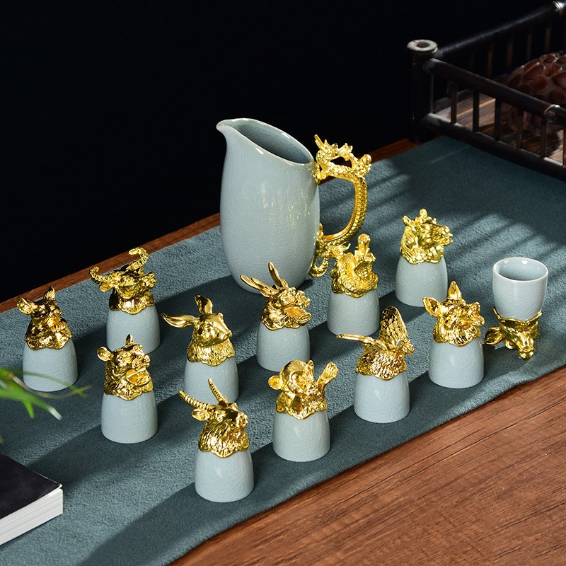 十二生肖陶瓷酒杯p套装创意兽首烈酒杯白酒分酒器商务礼品礼盒